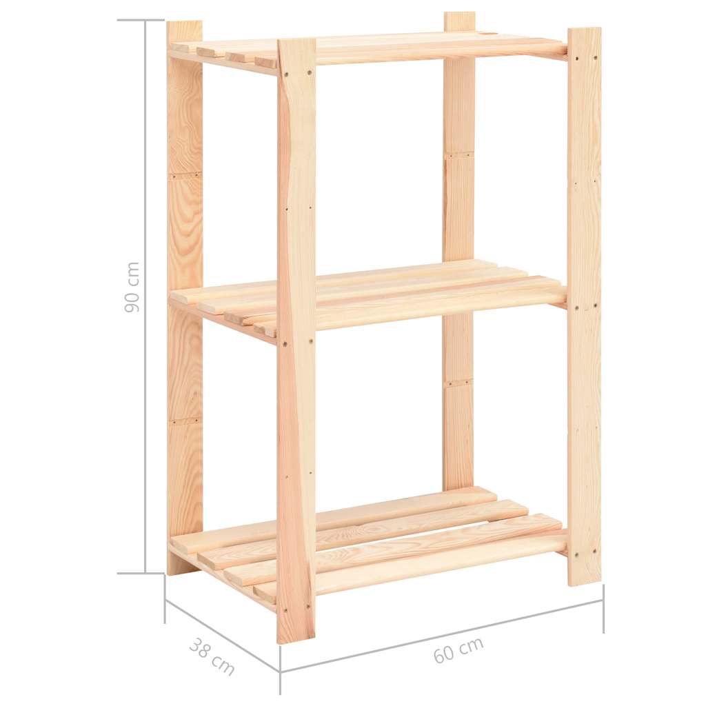 3-Tier Storage Racks 2 pcs 23.6"x15"x35.4" Solid Pinewood 330.7 lb