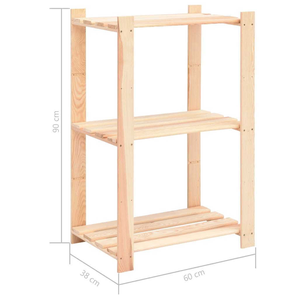 3-Tier Storage Racks 3 pcs 23.6"x15"x35.4" Solid Pinewood 330.7 lb