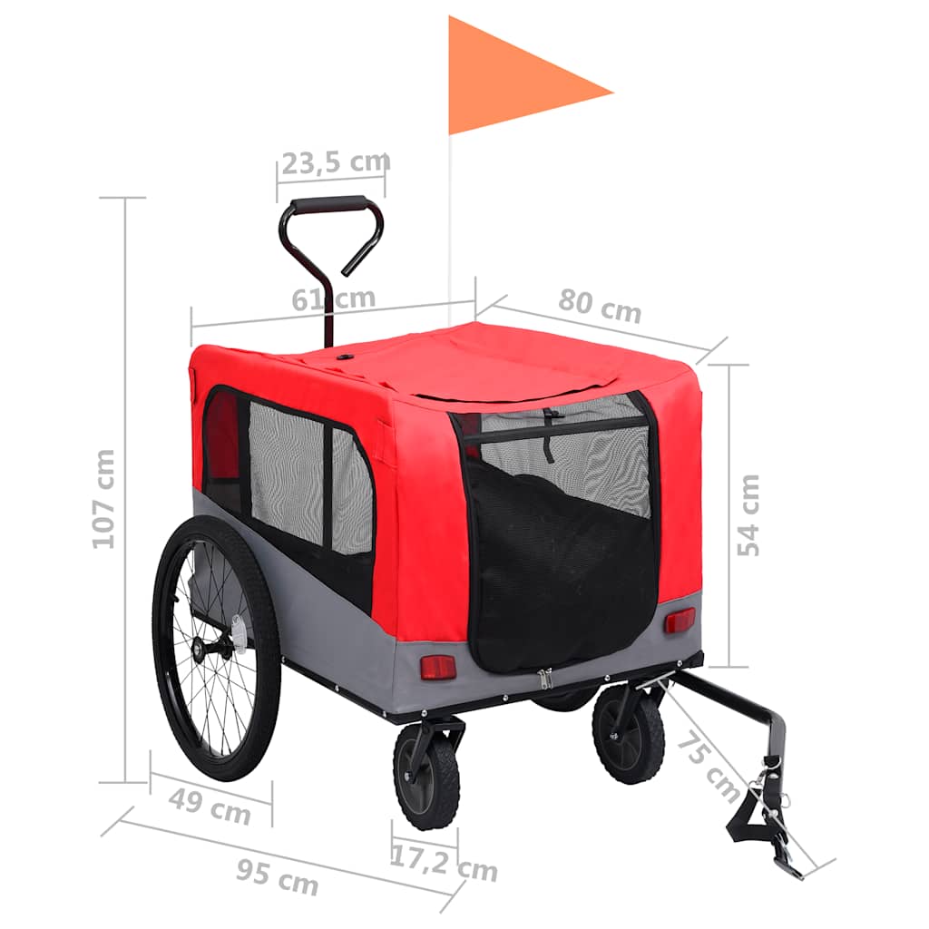 Pet Bike Trailer Red and Grey Oxford fabric, steel, metal board