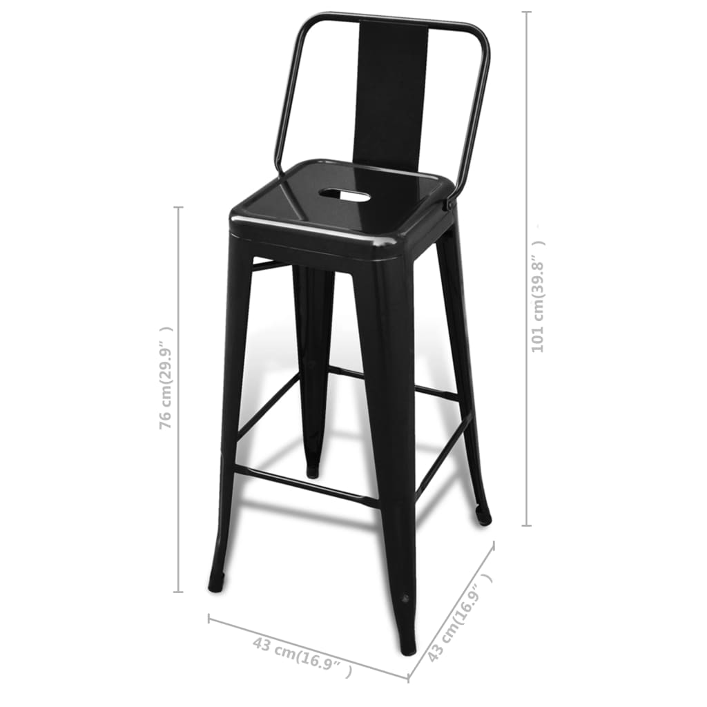Bar Stool Set of 6 Black Steel 39.4 in height Footrest