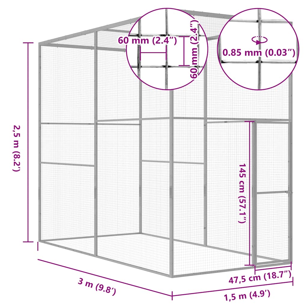 Cat Cage Silver Galvanized steel Large Durable Cat Cage
