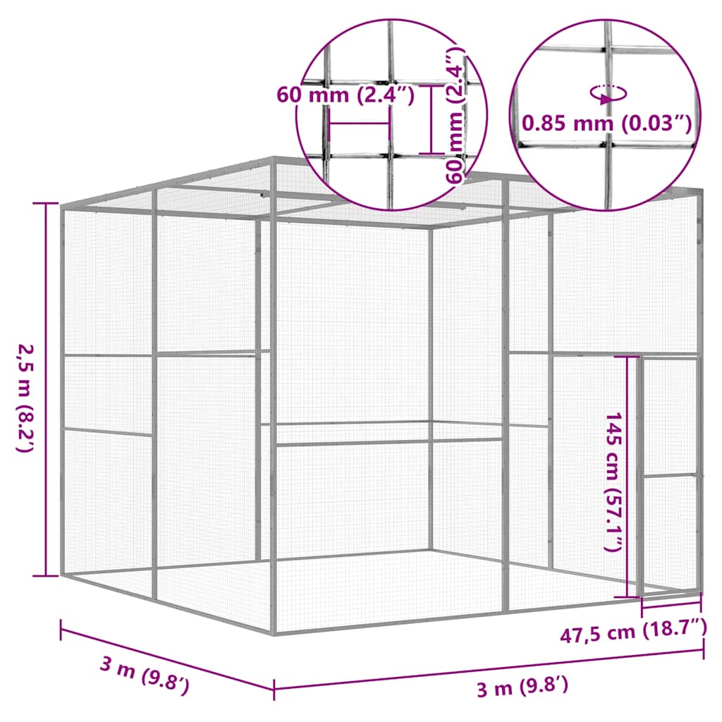 Cat Cage Silver Galvanized Steel Large Cage Rectangular