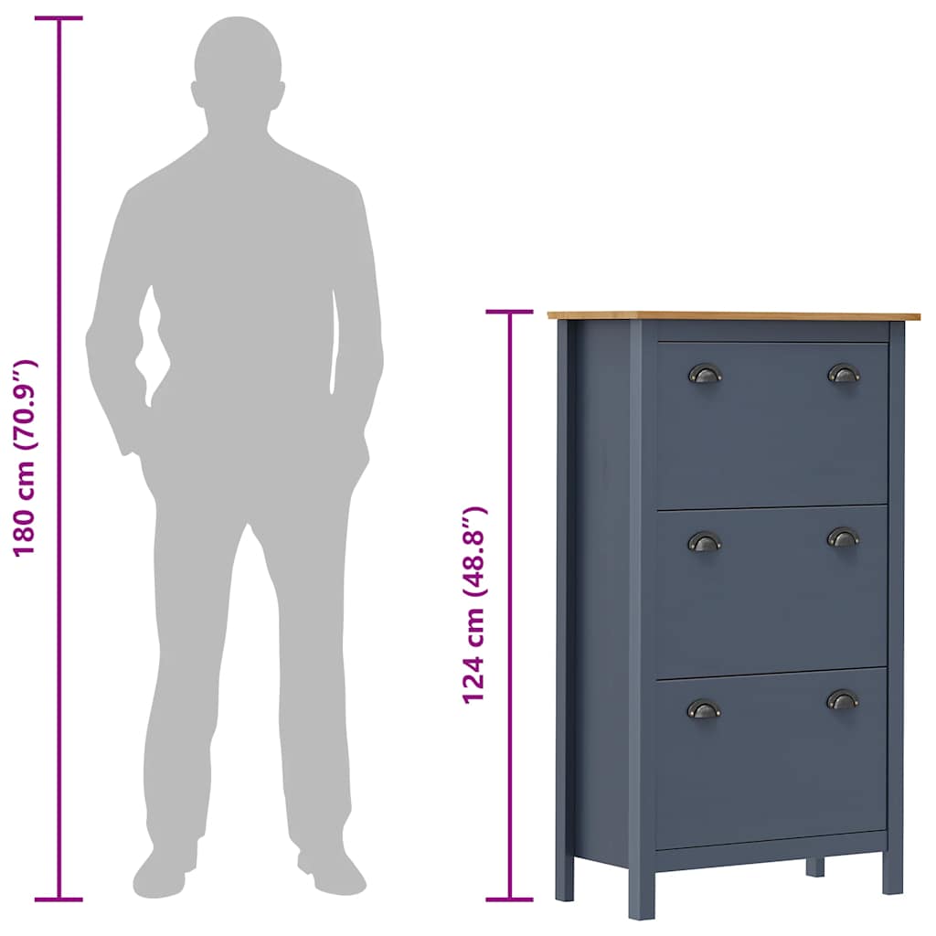 Shoe Cabinet "Hill" Gray 28.3"x13.8"x48.8" Solid Pine Wood