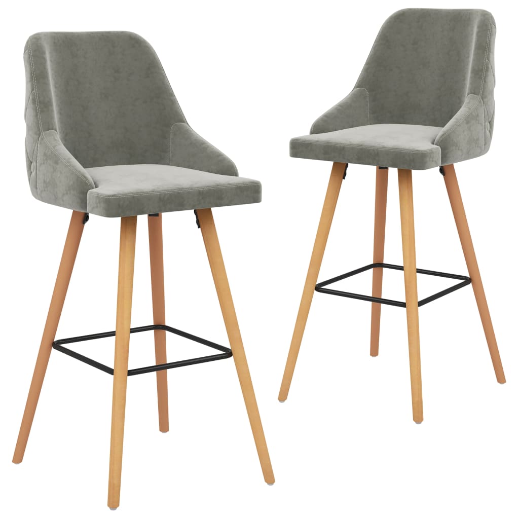 Bar Chair Set of 2 Light Grey Velvet One Size Footrest