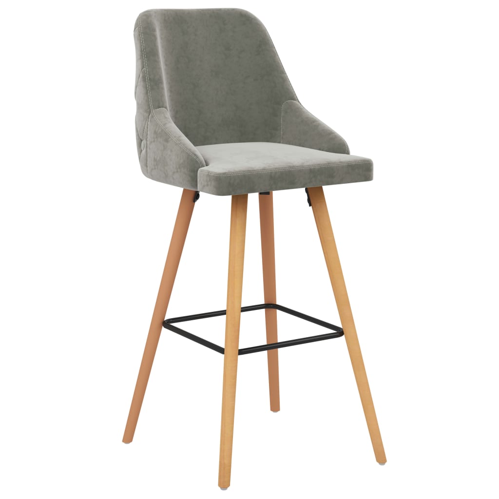Bar Chair Set of 2 Light Grey Velvet One Size Footrest