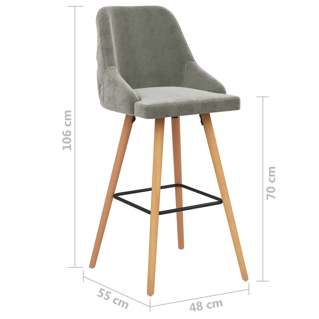 Bar Chair Set of 2 Light Grey Velvet One Size Footrest