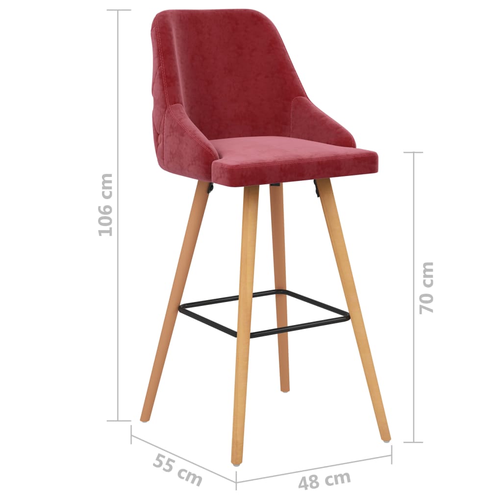 Bar Chair Set of 2 Wine Red