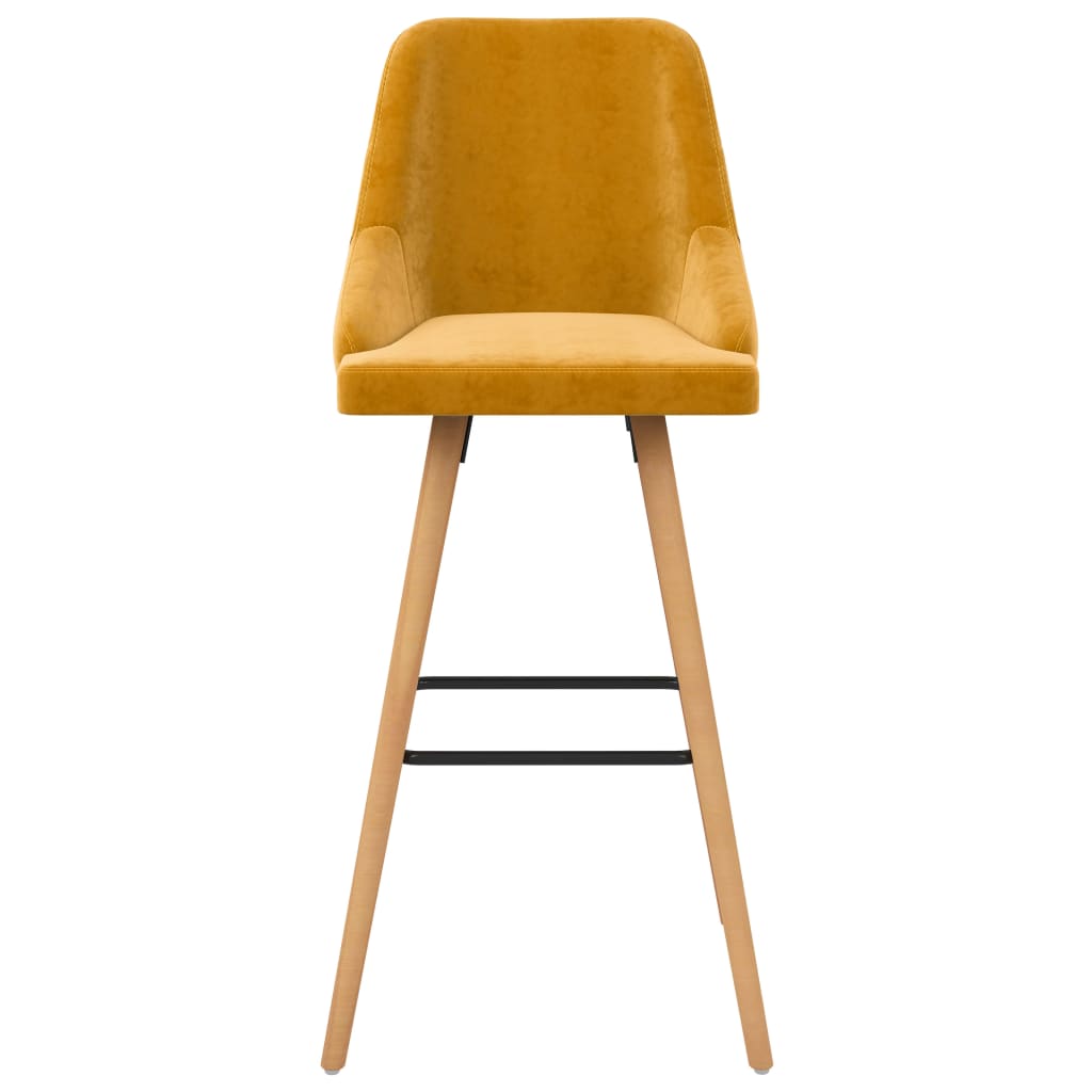 Bar Chair Set of 2 Yellow Velvet (100% polyester), Solid Beech wood