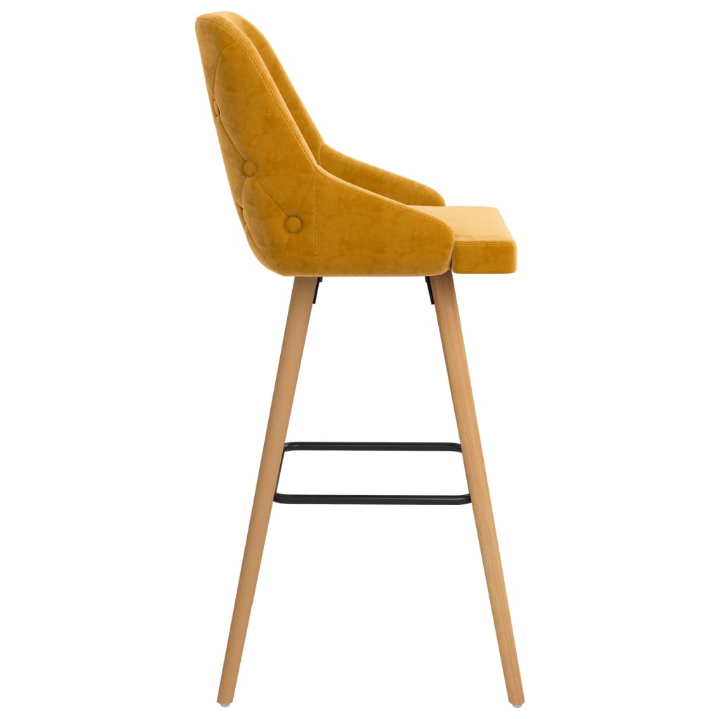 Bar Chair Set of 2 Yellow Velvet (100% polyester), Solid Beech wood