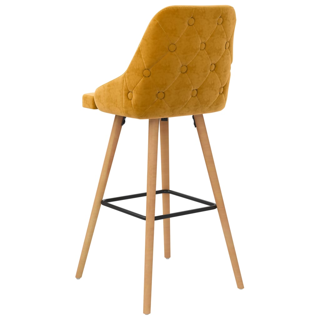 Bar Chair Set of 2 Yellow Velvet (100% polyester), Solid Beech wood