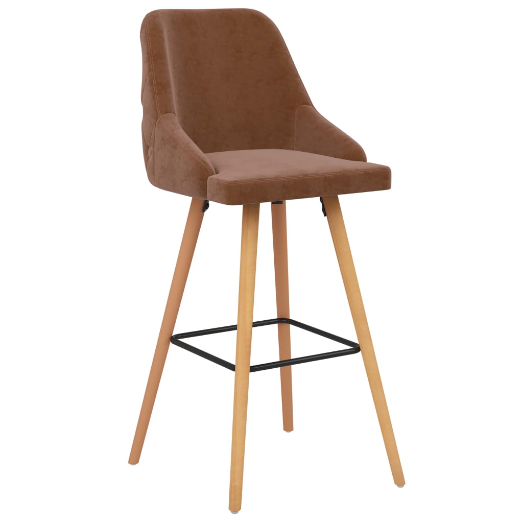 Bar Chair Set of 2 Brown Velvet (100% polyester), solid beech wood