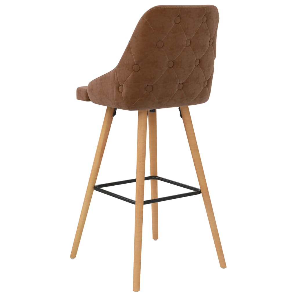 Bar Chair Set of 2 Brown Velvet (100% polyester), solid beech wood
