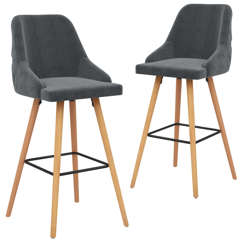 Bar Chair Set of 2 Dark Grey Velvet Standard Footrest
