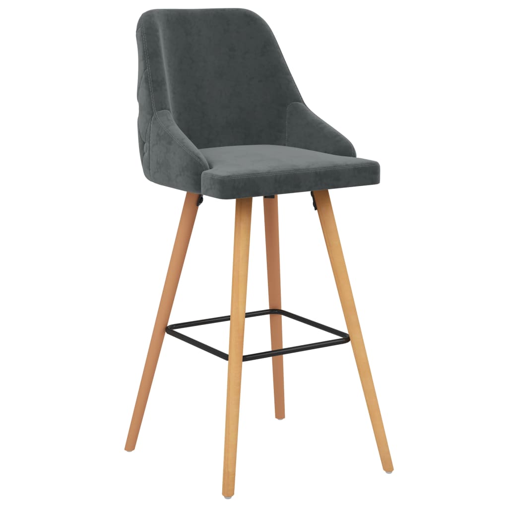 Bar Chair Set of 2 Dark Grey Velvet Standard Footrest