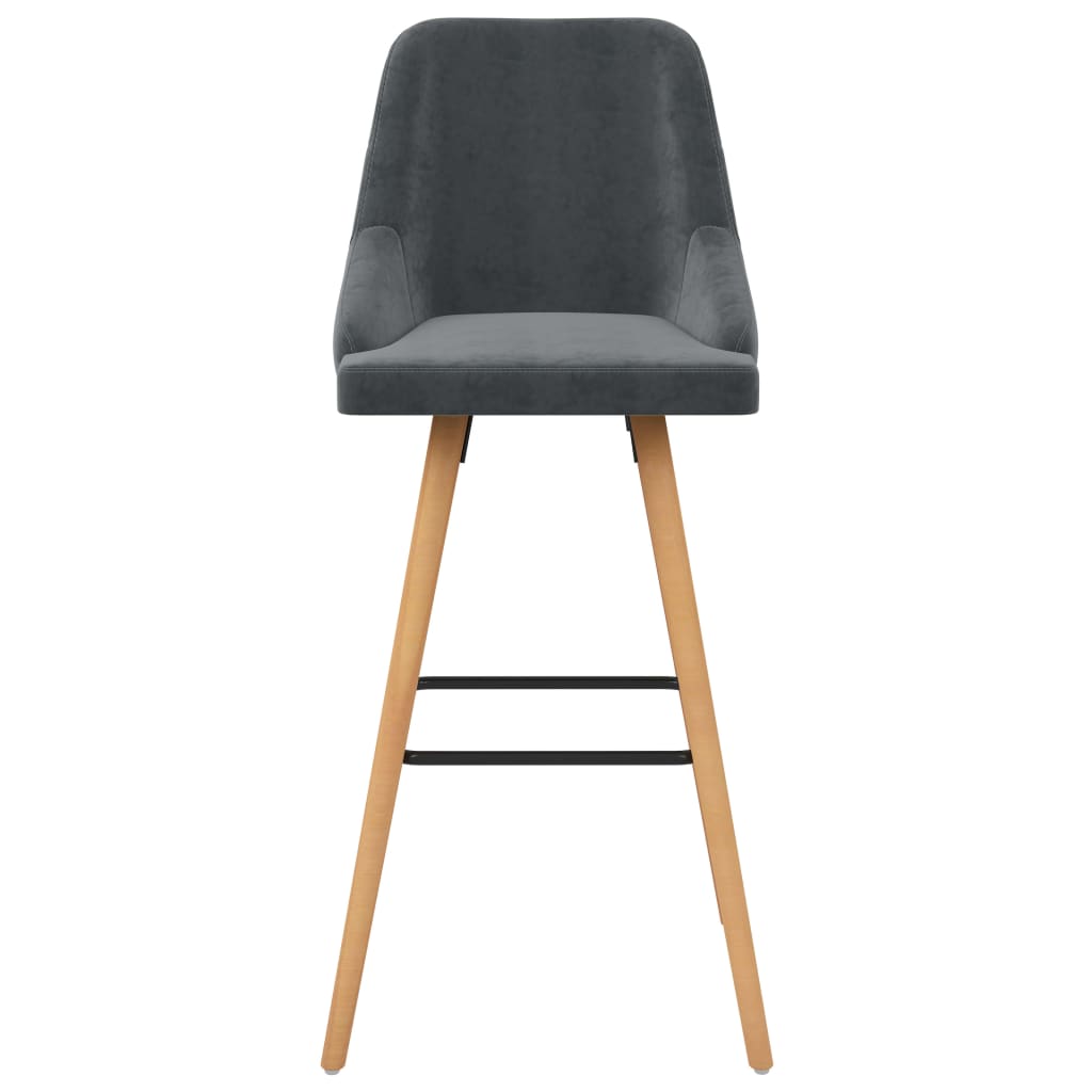 Bar Chair Set of 2 Dark Grey Velvet Standard Footrest