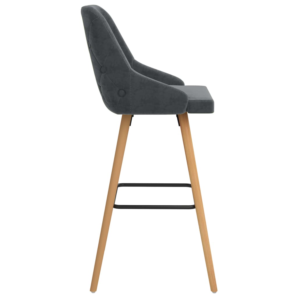 Bar Chair Set of 2 Dark Grey Velvet Standard Footrest