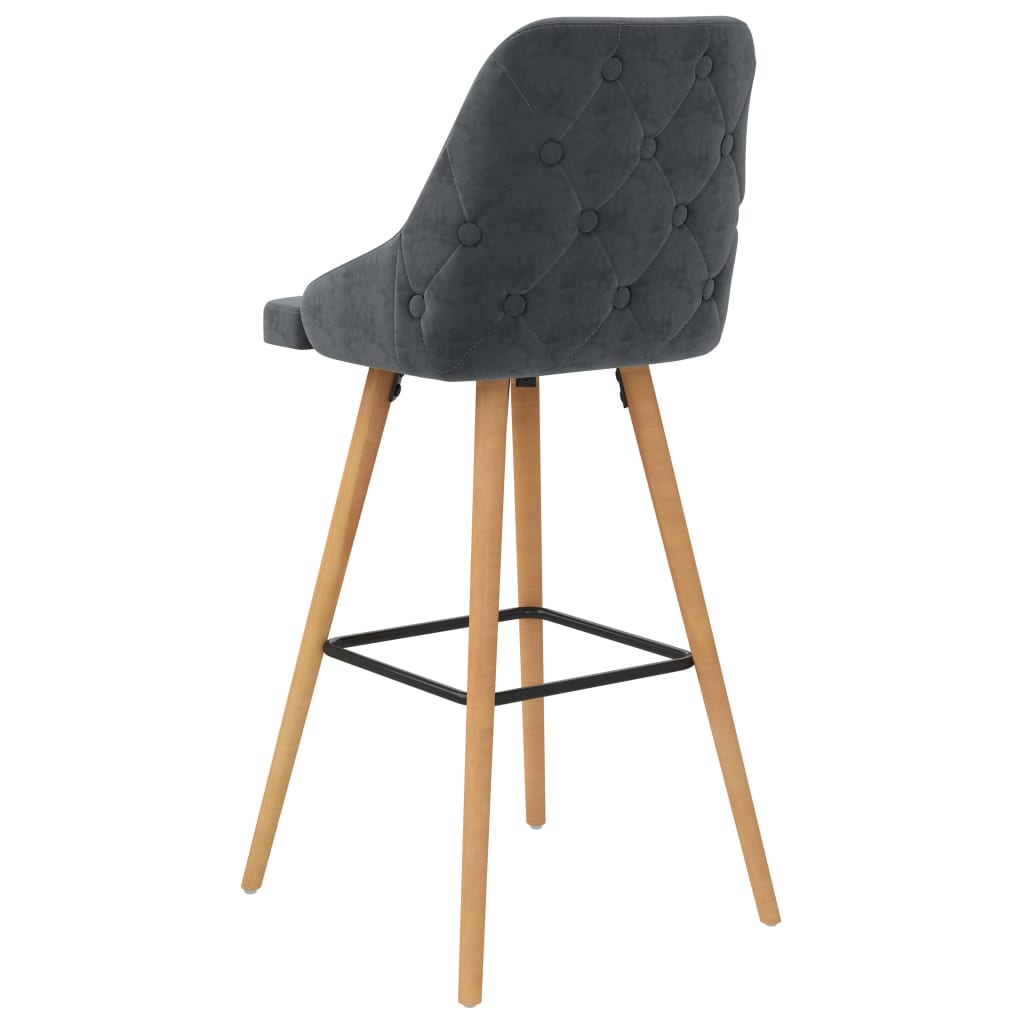 Bar Chair Set of 2 Dark Grey Velvet Standard Footrest