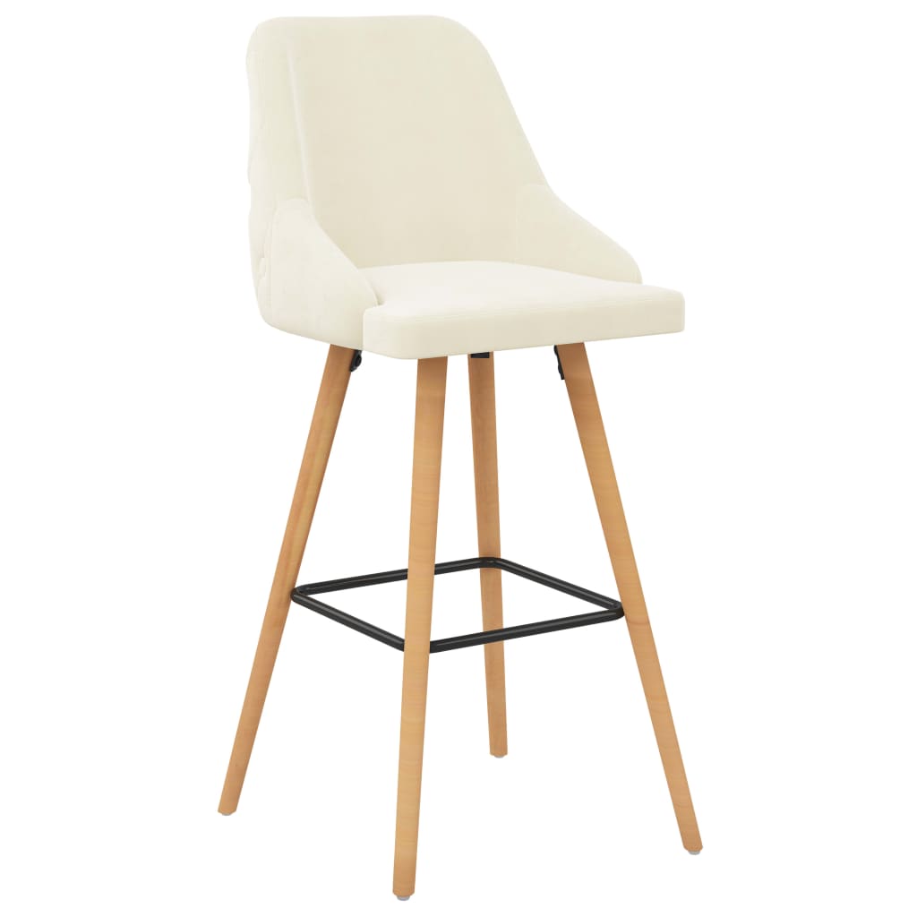 Bar Chair Set of 2 Cream Velvet, beech wood Medium Footrest
