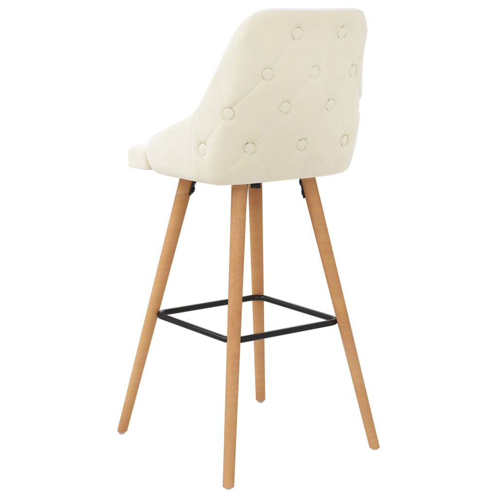 Bar Chair Set of 2 Cream Velvet, beech wood Medium Footrest