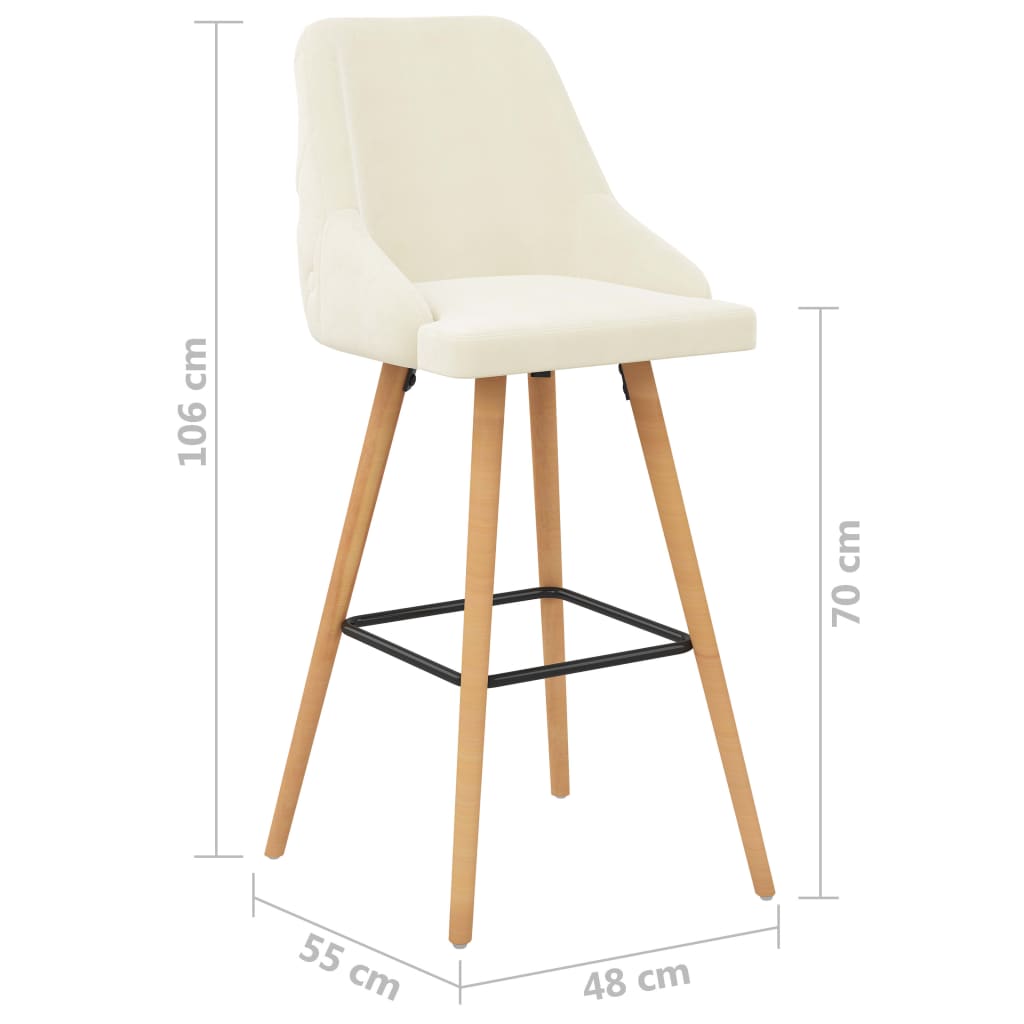 Bar Chair Set of 2 Cream Velvet, beech wood Medium Footrest