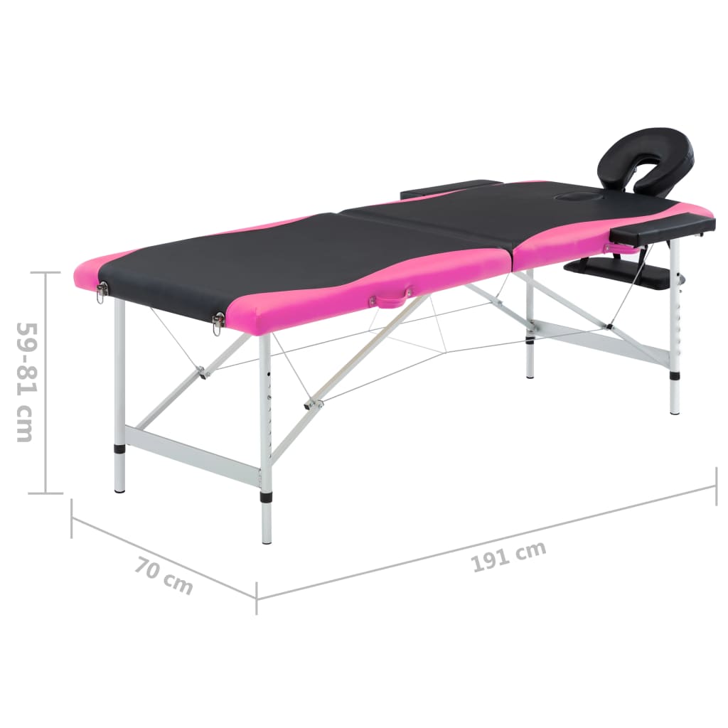 2-Zone Foldable Massage Table Aluminum Black and Pink