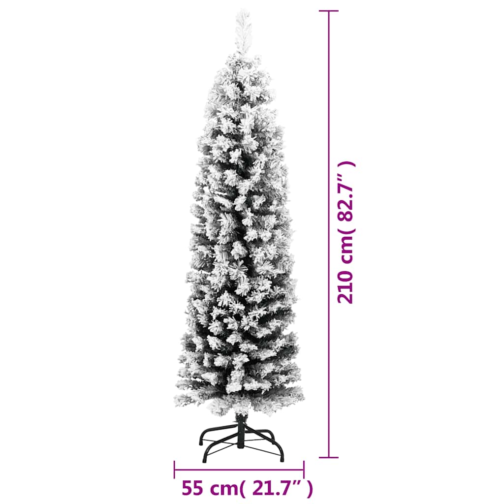 Slim Artificial Christmas Tree with Flocked Snow Green 7 ft PVC
