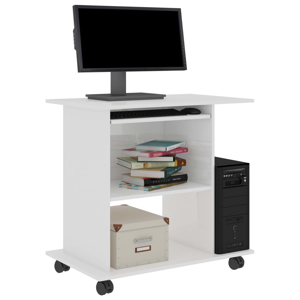 Computer Desk High gloss white Engineered wood Compact