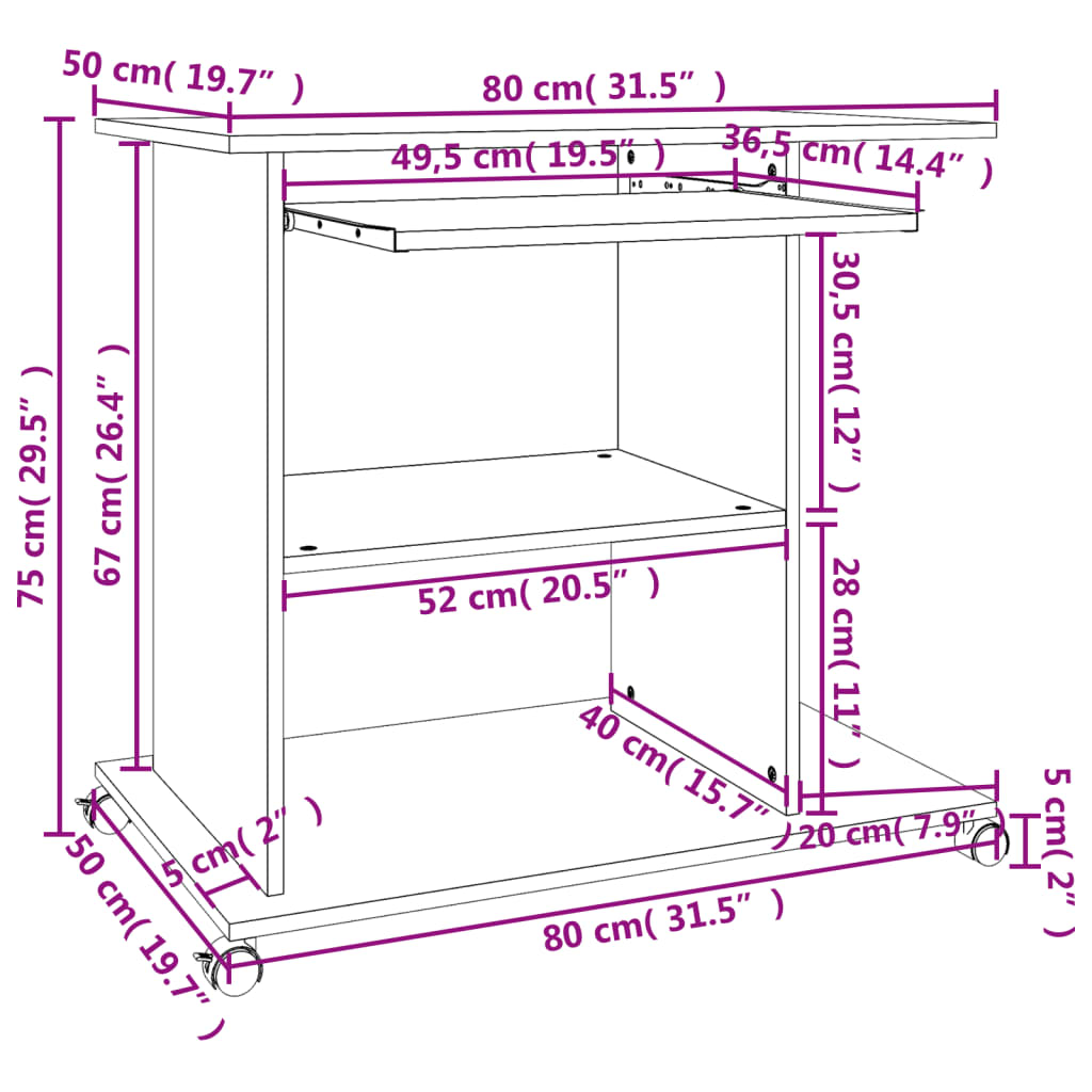 Computer Desk High gloss white Engineered wood Compact