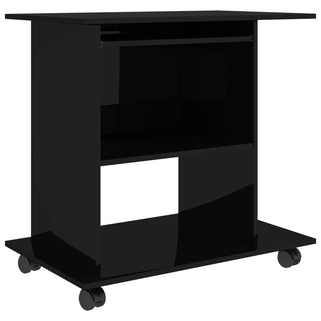 Computer Desk High Gloss Black Engineered Wood 31.5x19.7x29.5 in