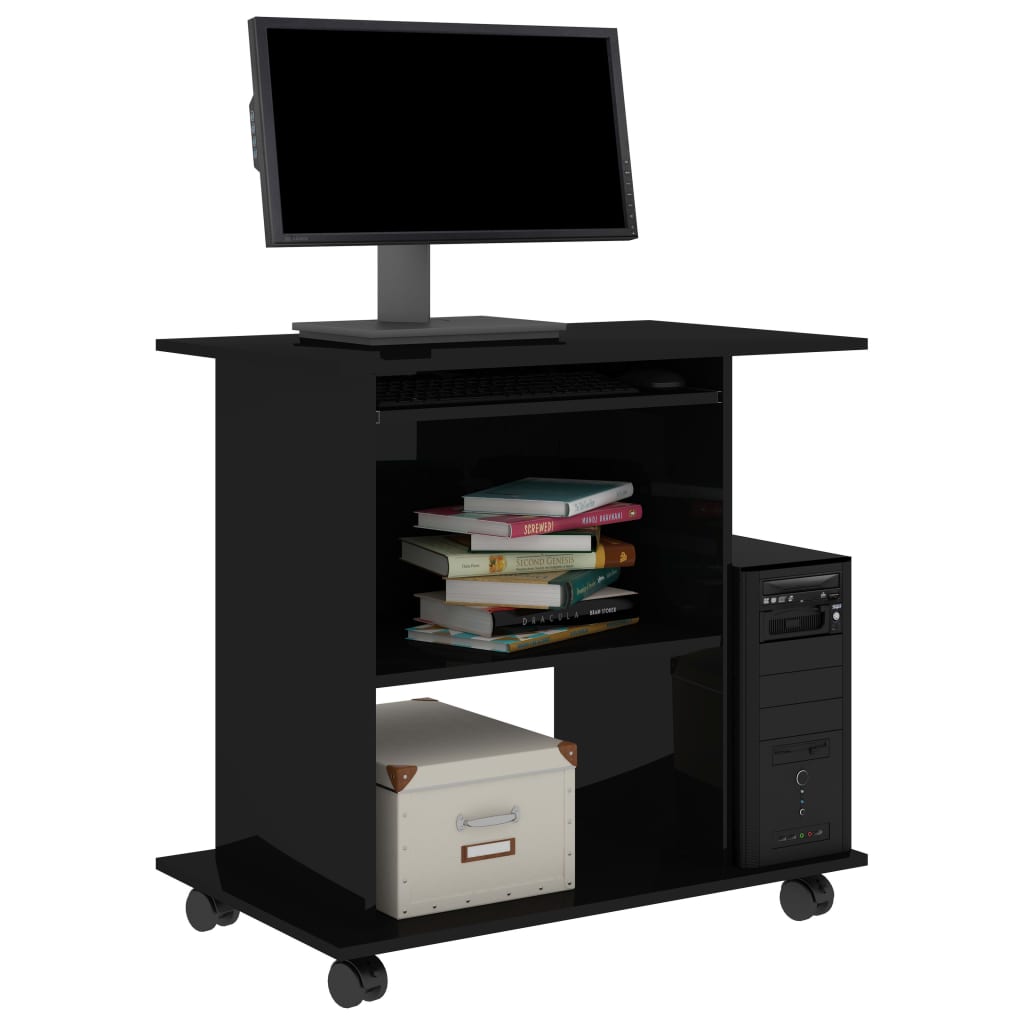 Computer Desk High Gloss Black Engineered Wood 31.5x19.7x29.5 in