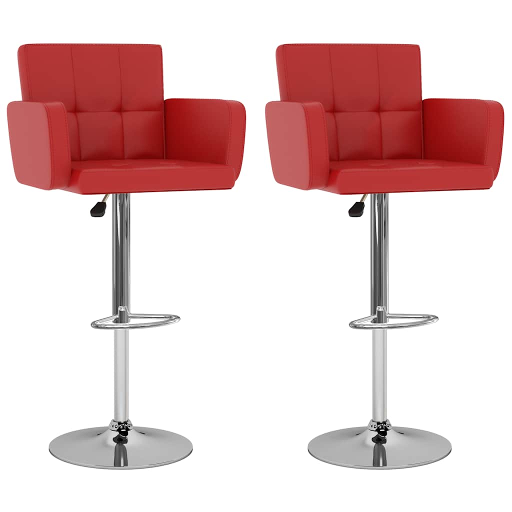 Bar Stool Set of 2 Red Faux leather, steel