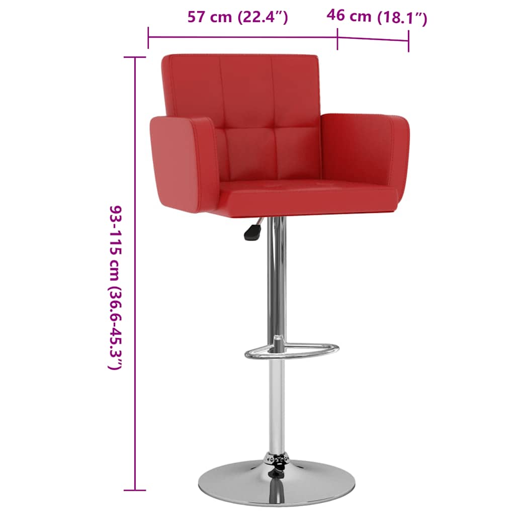 Bar Stool Set of 2 Red Faux leather, steel