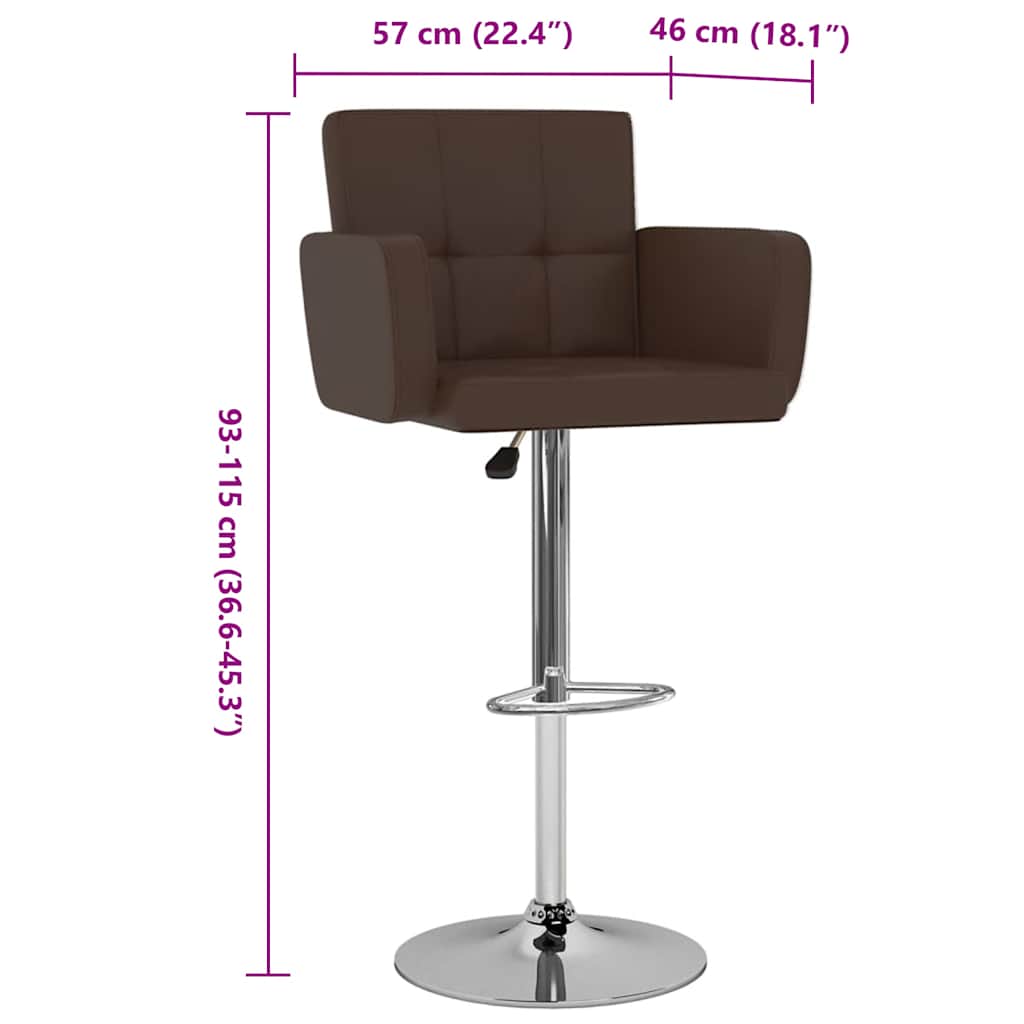 Bar Stool Set of 2 Brown Artificial leather, Steel Footrest