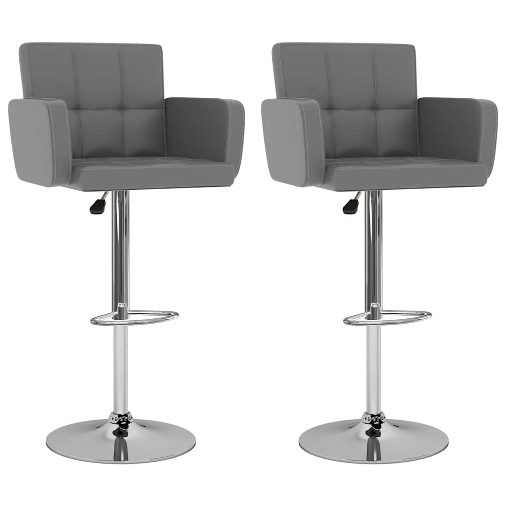 Bar Stool Set of 2 Gray Synthetic leather, Chromed steel