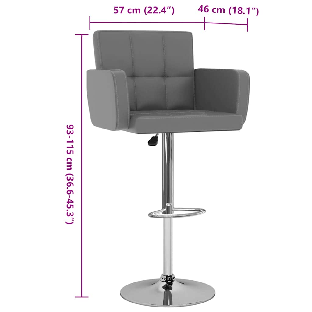 Bar Stool Set of 2 Gray Synthetic leather, Chromed steel