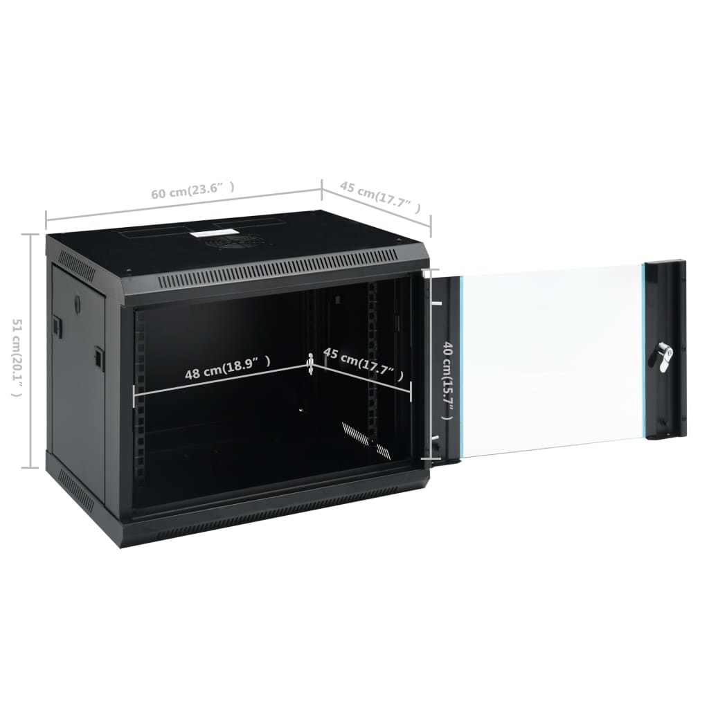 9U Wall Mounted Network Cabinet 19" IP20 23.6"x17.7"x20.1"