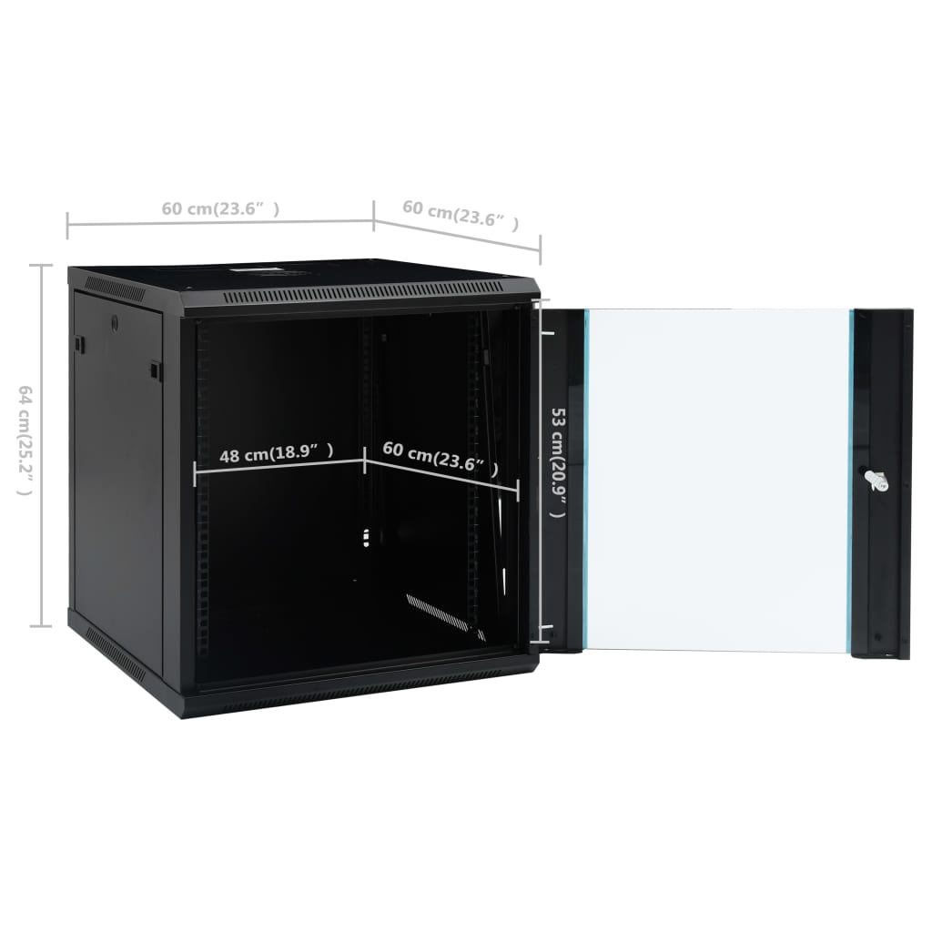 12U Wall Mounted Network Cabinet 19" IP20 23.6"x23.6"x25.2"