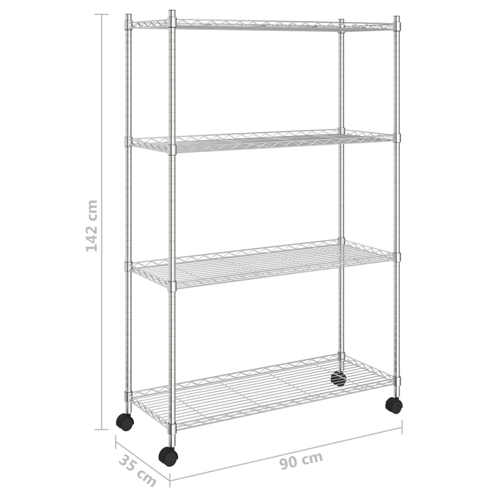 4-Tier Storage Shelf with Wheels 35.4x13.8x55.9" Chrome 440.9 lb