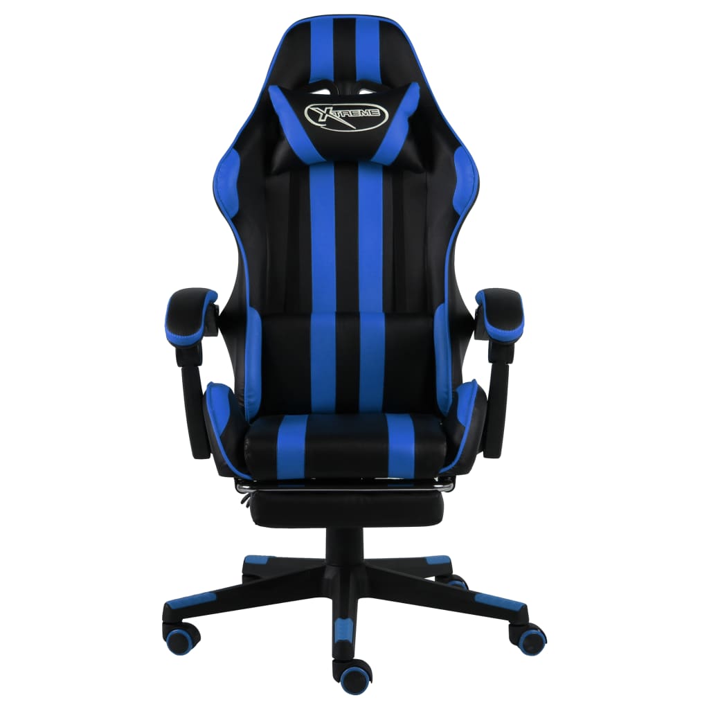 Chair Blue and Black Faux Leather Adjustable Adjustable Armrests