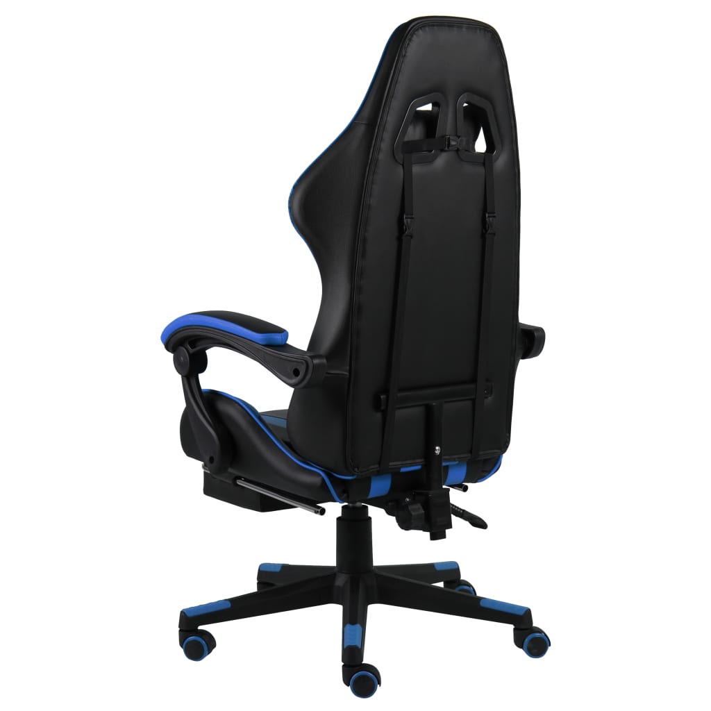 Chair Blue and Black Faux Leather Adjustable Adjustable Armrests