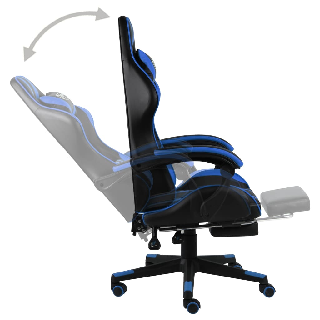 Chair Blue and Black Faux Leather Adjustable Adjustable Armrests