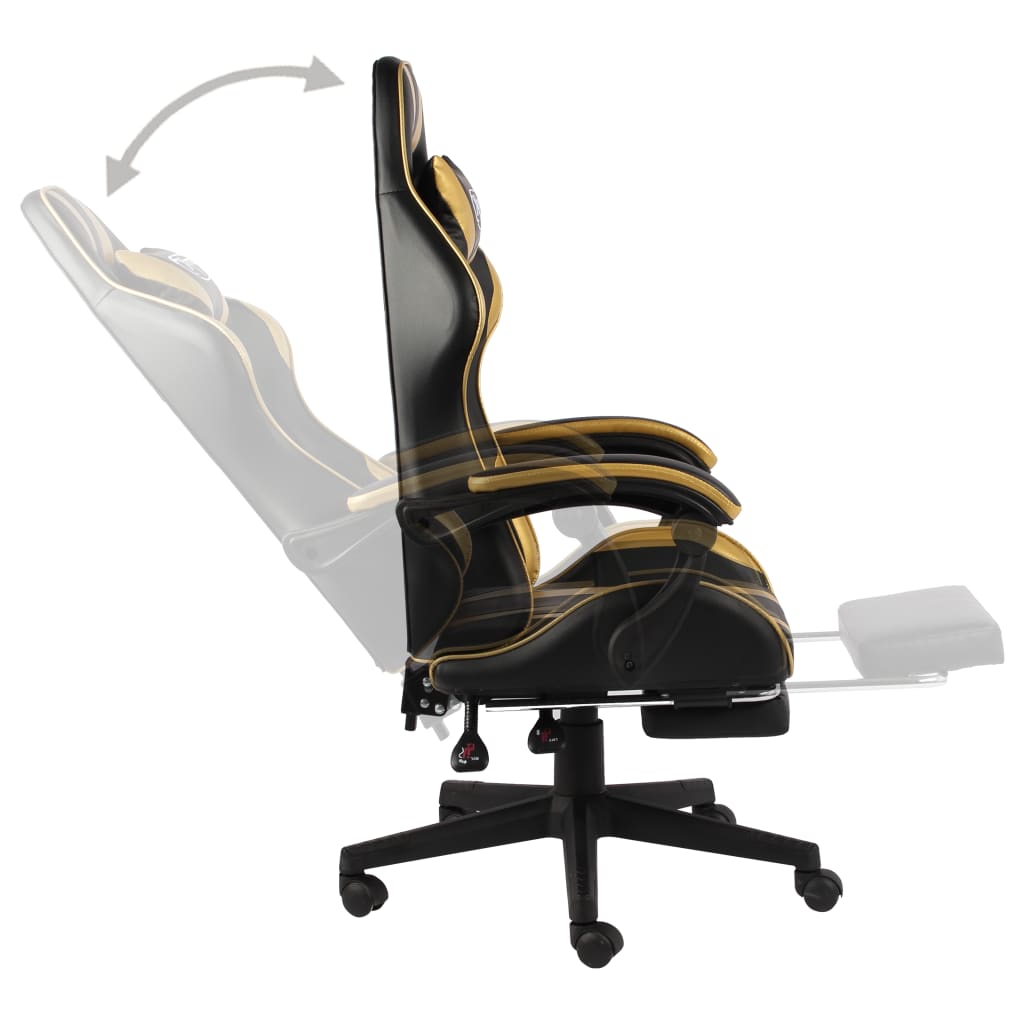 Chair Black and Gold Faux Leather, Plywood, Steel Medium