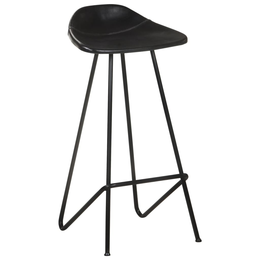 Bar Stool Set of 2 Black Real goat leather, powder-coated iron