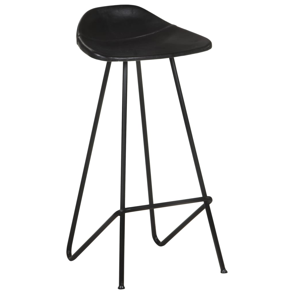 Bar Stool Set of 2 Black Real goat leather, powder-coated iron