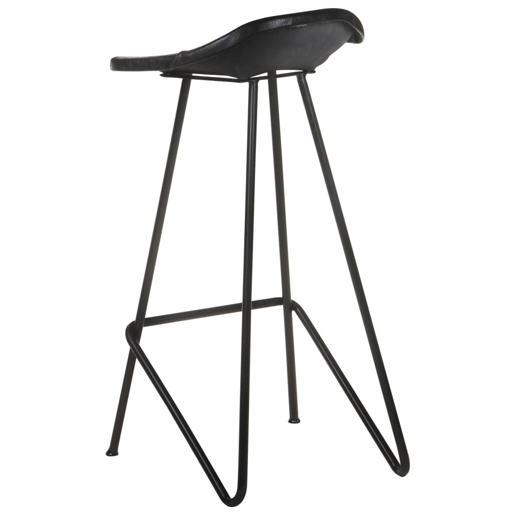 Bar Stool Set of 2 Black Real goat leather, powder-coated iron