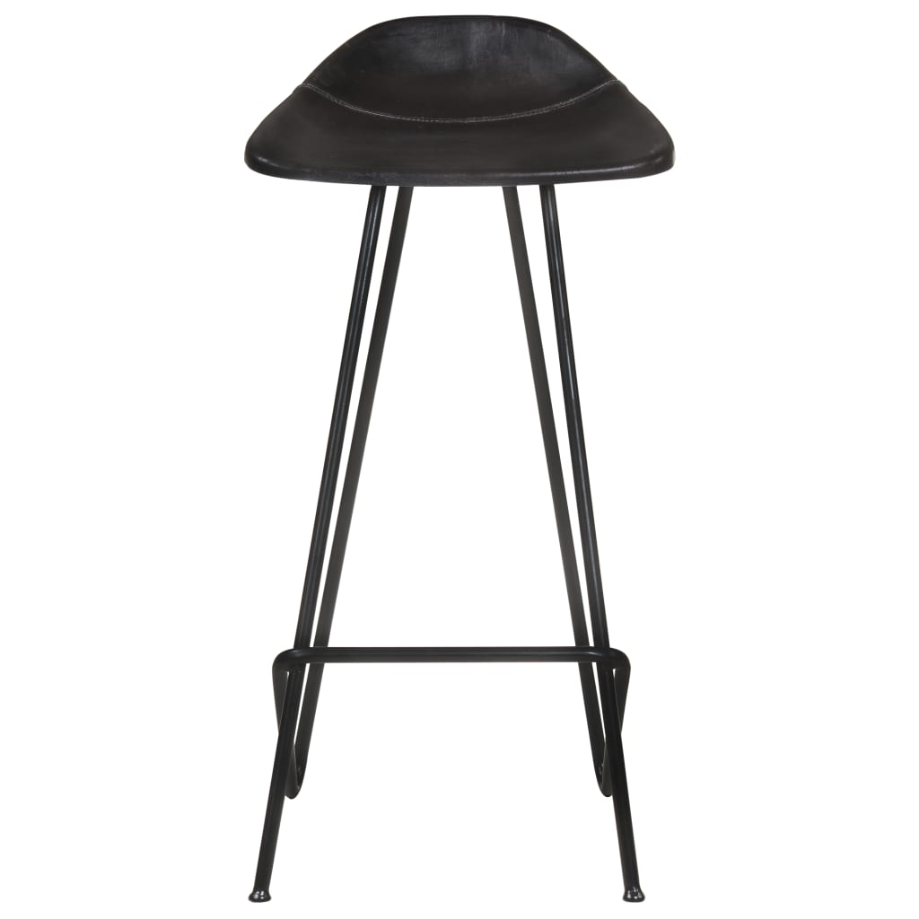 Bar Stool Set of 2 Black Real goat leather, powder-coated iron