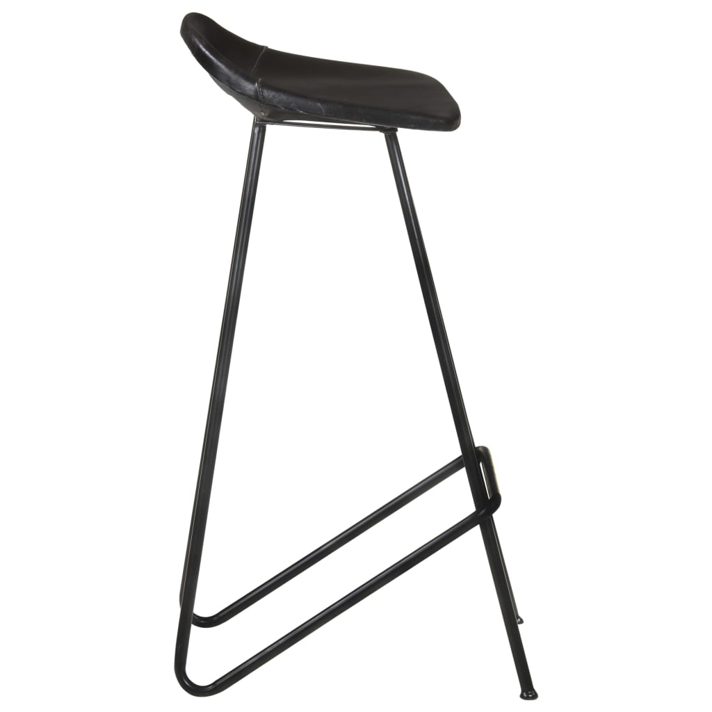 Bar Stool Set of 2 Black Real goat leather, powder-coated iron