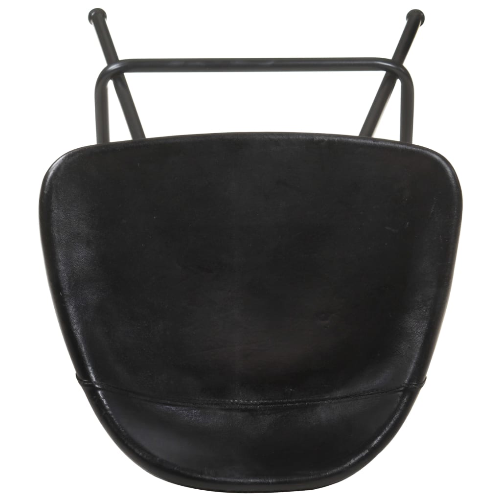 Bar Stool Set of 2 Black Real goat leather, powder-coated iron