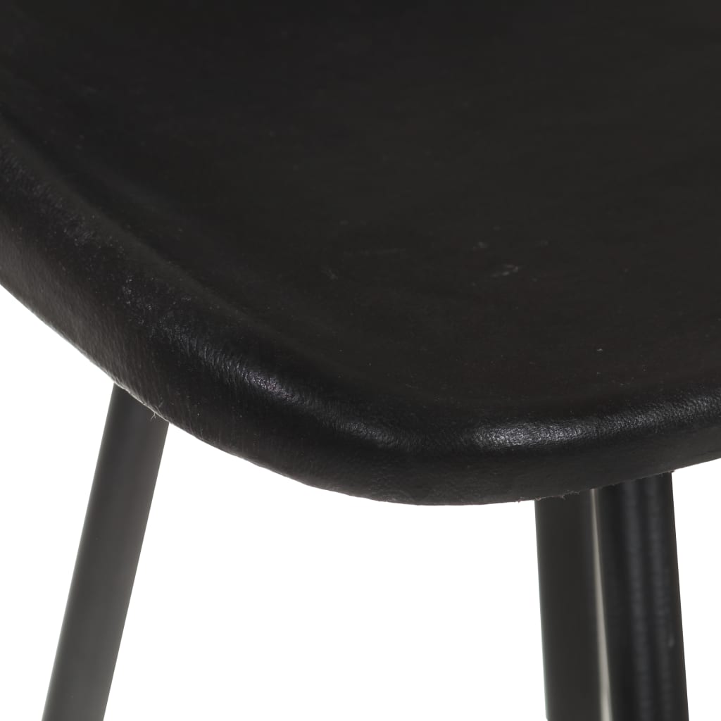 Bar Stool Set of 2 Black Real goat leather, powder-coated iron