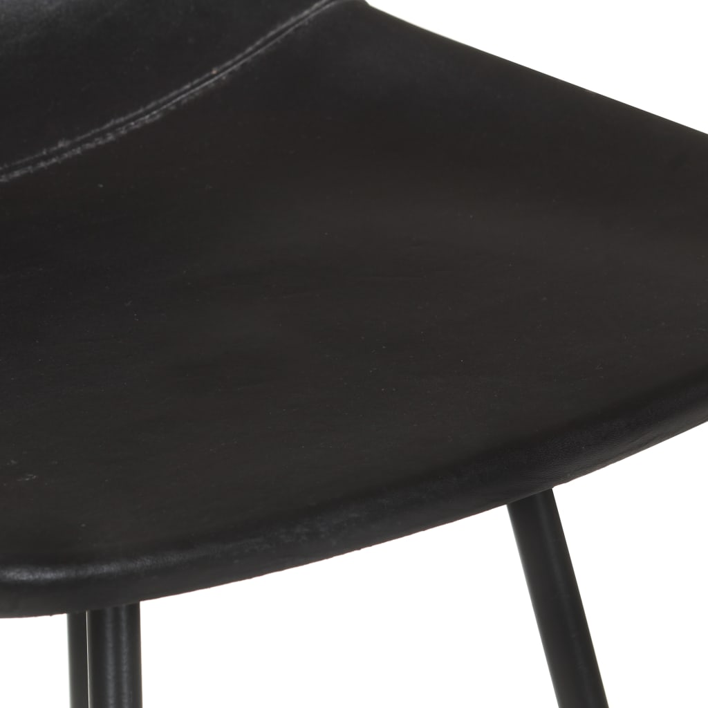 Bar Stool Set of 2 Black Real goat leather, powder-coated iron